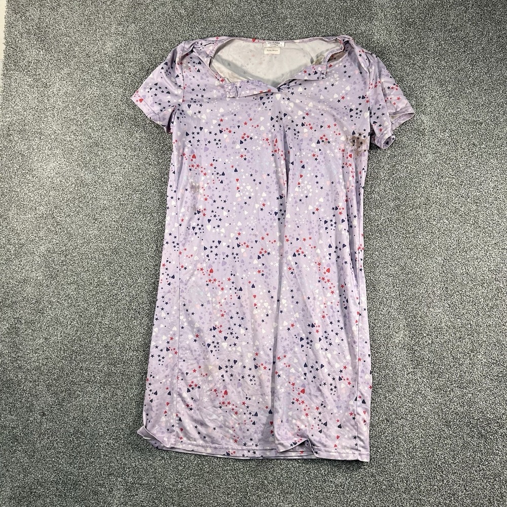 Ekouaer Women’s Nightgown Size S Purple Stars Hearts Short Sleeve Sleepwear